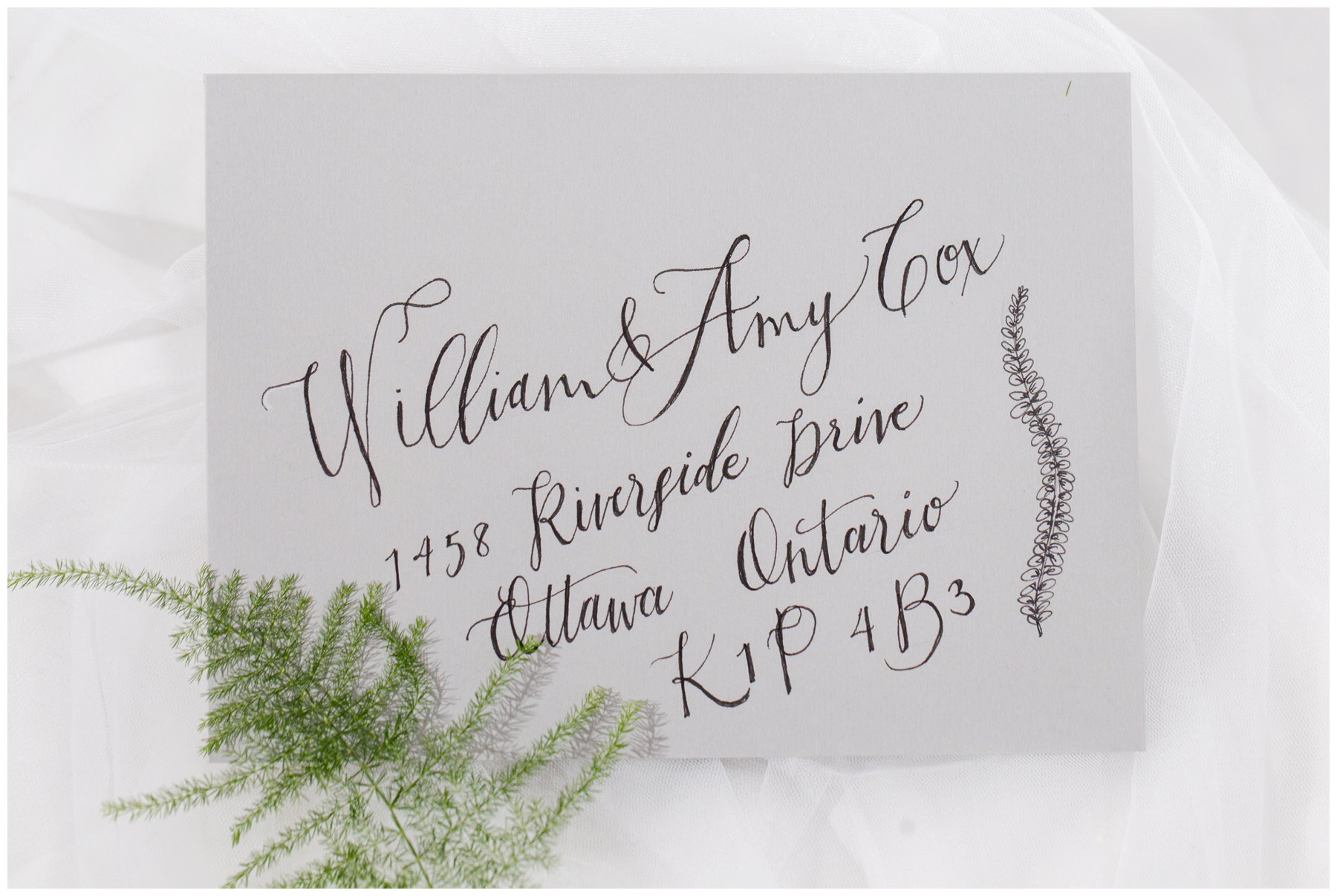 Le Belvedere Elopement Wakefield grey calligraphed envelope 