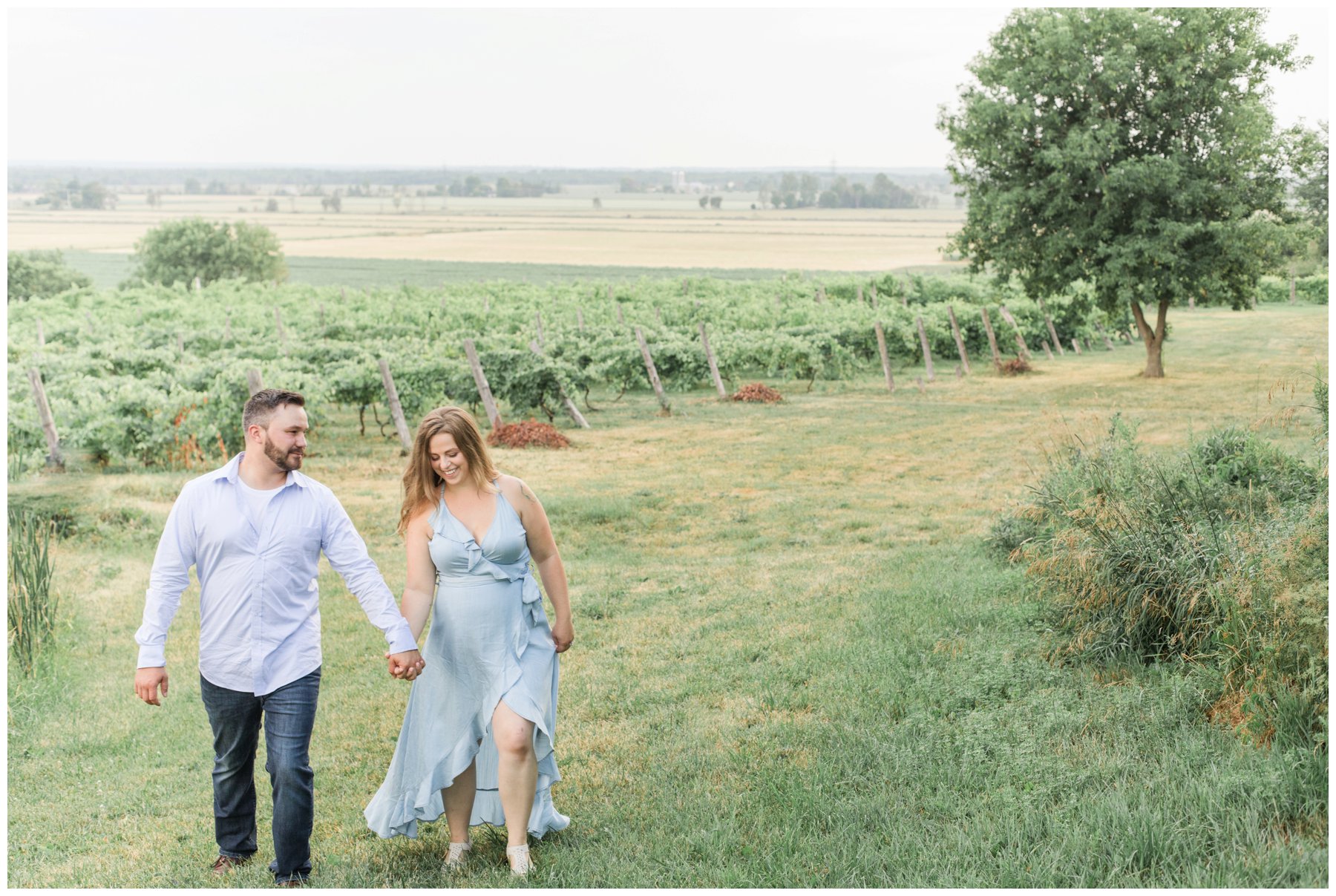 Light and airy romantic vineyard Engagement in Luskville near Ottawa