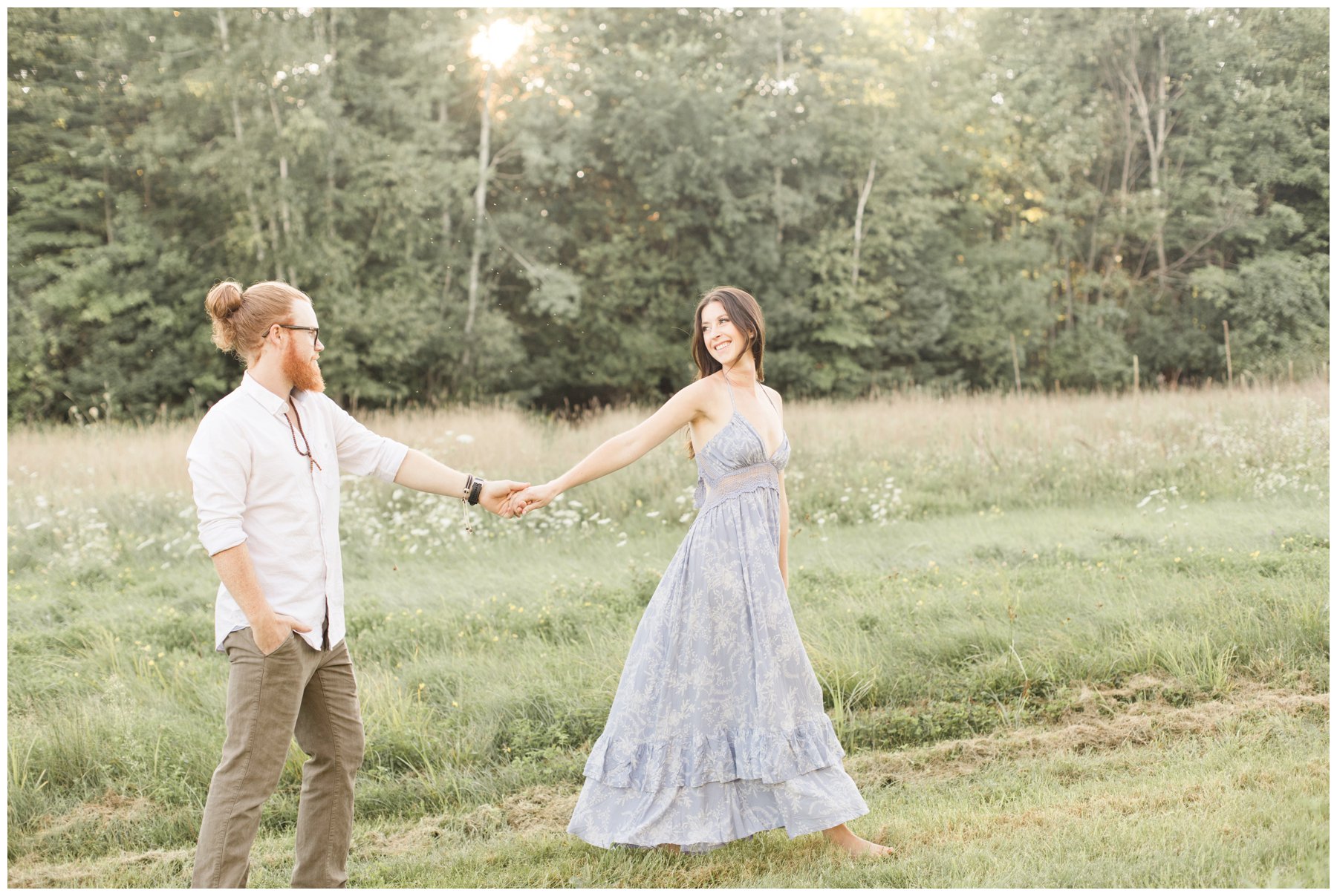 Light and airy photography sunset engagement session in Carp Ontario