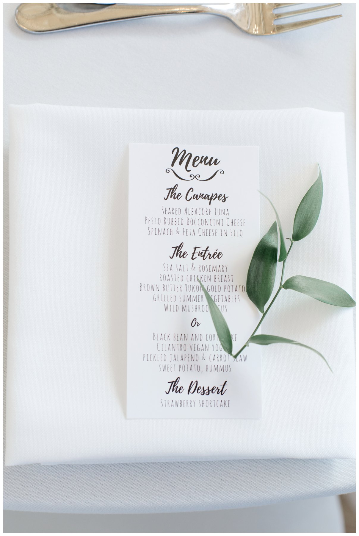 Modern wedding menu at Ottawa's NAC O'Born room wedding venue: The Barnett Company - Ottawa Wedding Photographer