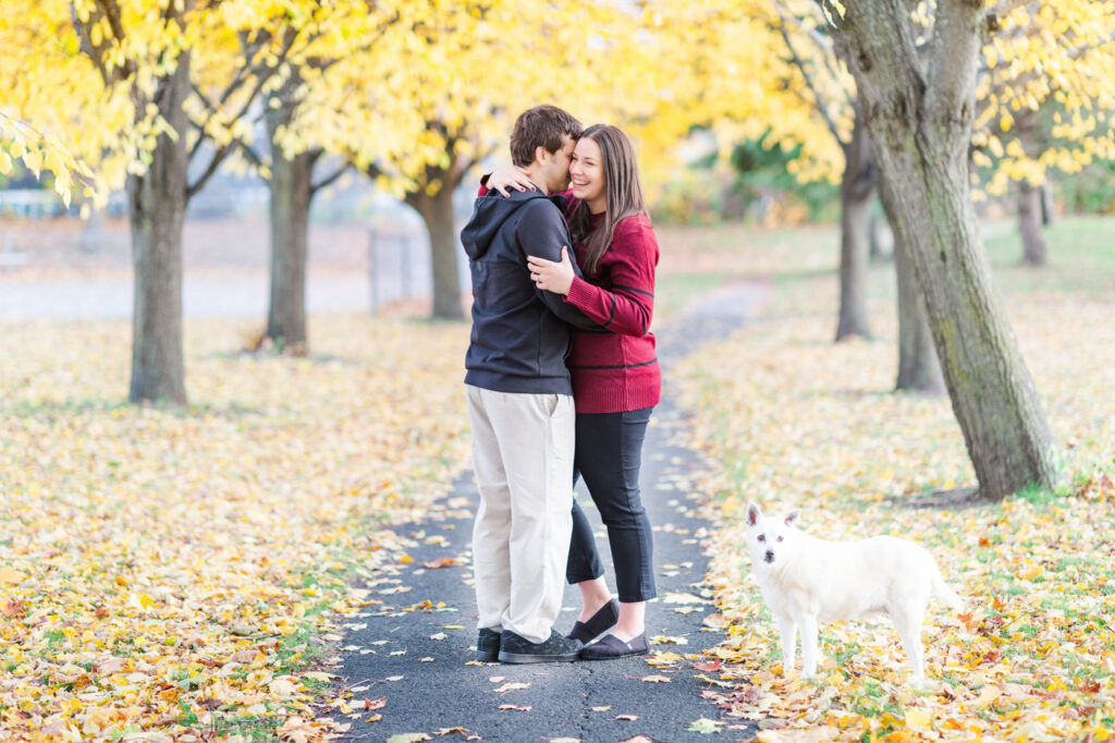 Fall Ottawa Engagement Session with white dog